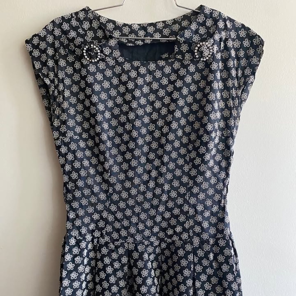 Vintage rhinestone floral print dress.